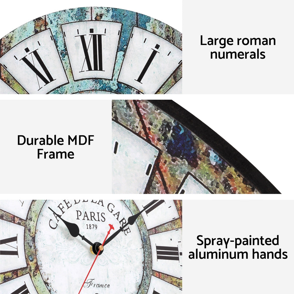 Artiss 40CM Wall Clock - Country Retro Design, MDF, Clear Roman Numerals - SuperSaverAU - view 4