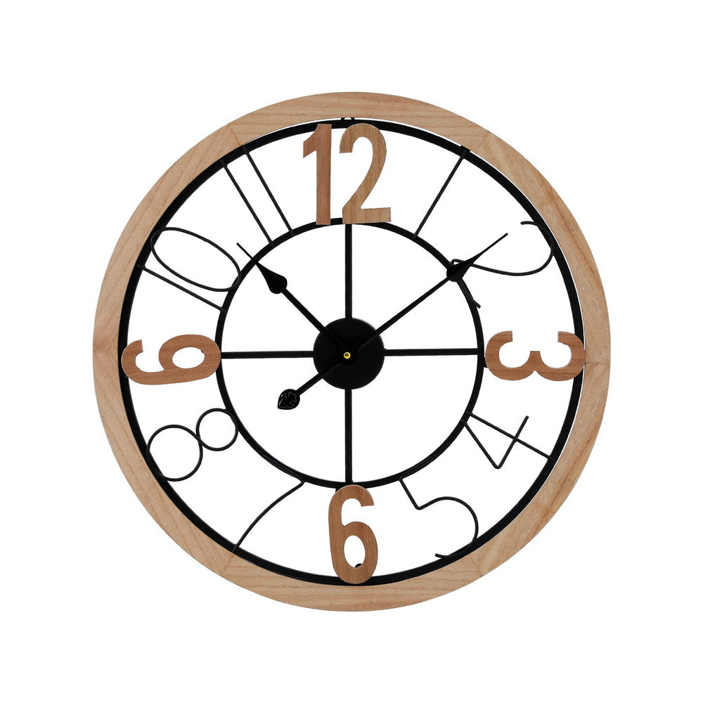 Artiss Wall Clock 60CM Metal & MDF, Rust-Resistant, Easy Installation, Black & Pine - SuperSaverAU - view 1