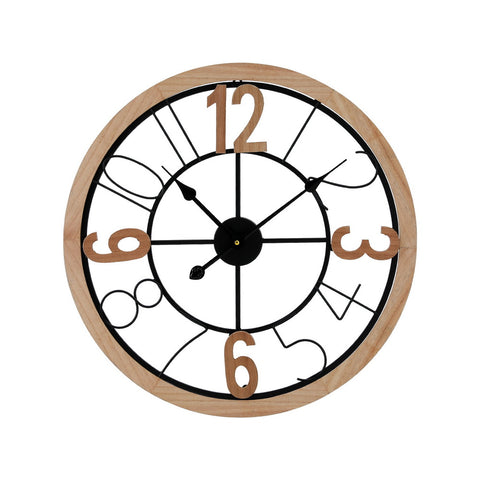 Artiss Wall Clock 60CM Metal & MDF, Rust-Resistant, Easy Installation, Black & Pine - SuperSaverAU - view 1