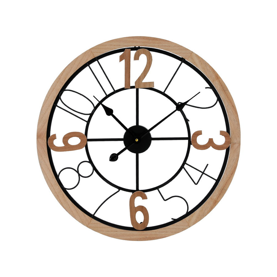 Artiss Wall Clock 60CM Metal & MDF, Rust-Resistant, Easy Installation, Black & Pine - SuperSaverAU - view 1