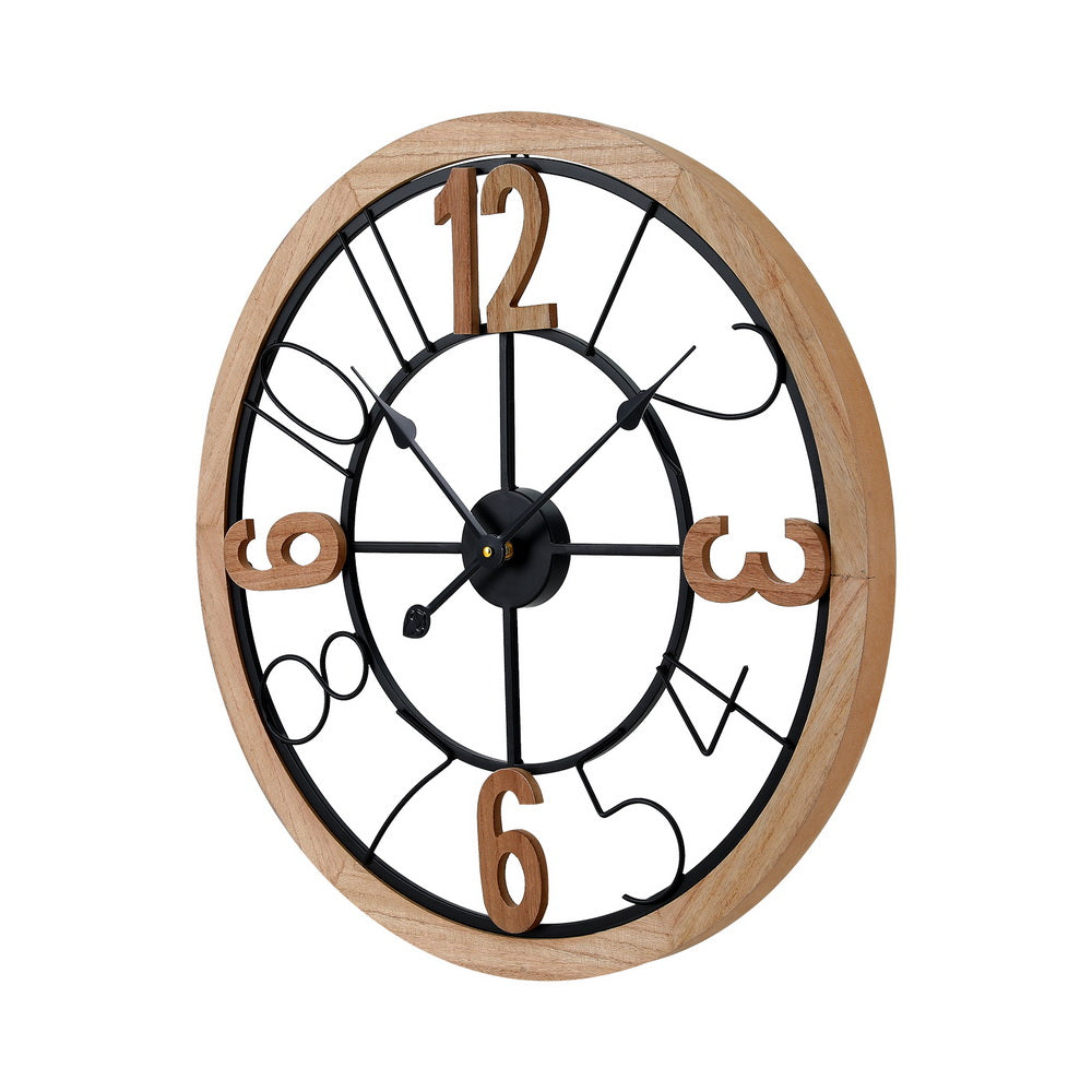Artiss Wall Clock 60CM Metal & MDF, Rust-Resistant, Easy Installation, Black & Pine - SuperSaverAU - view 3