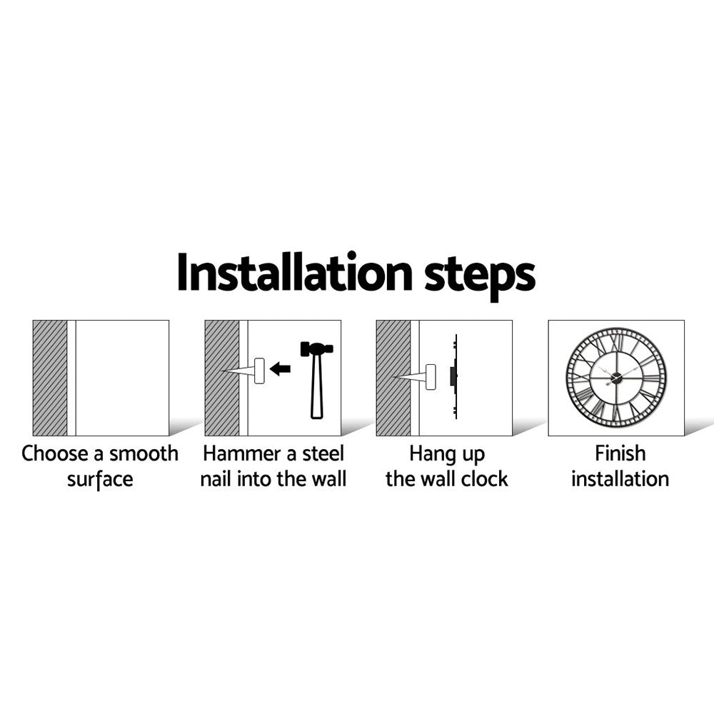 Artiss 60cm Vintage Metal Wall Clock with Large Arabic Numerals, Black