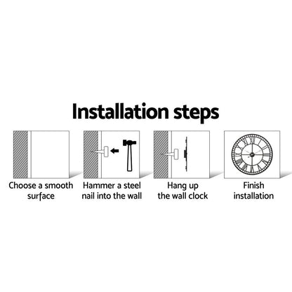 Artiss 60cm Vintage Metal Wall Clock with Large Arabic Numerals, Black