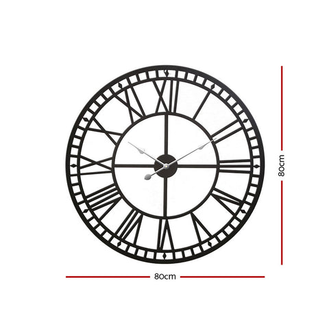 Artiss 80cm Metal Wall Clock Black Vintage Design 3D Roman Numerals - SuperSaverAU - view 2