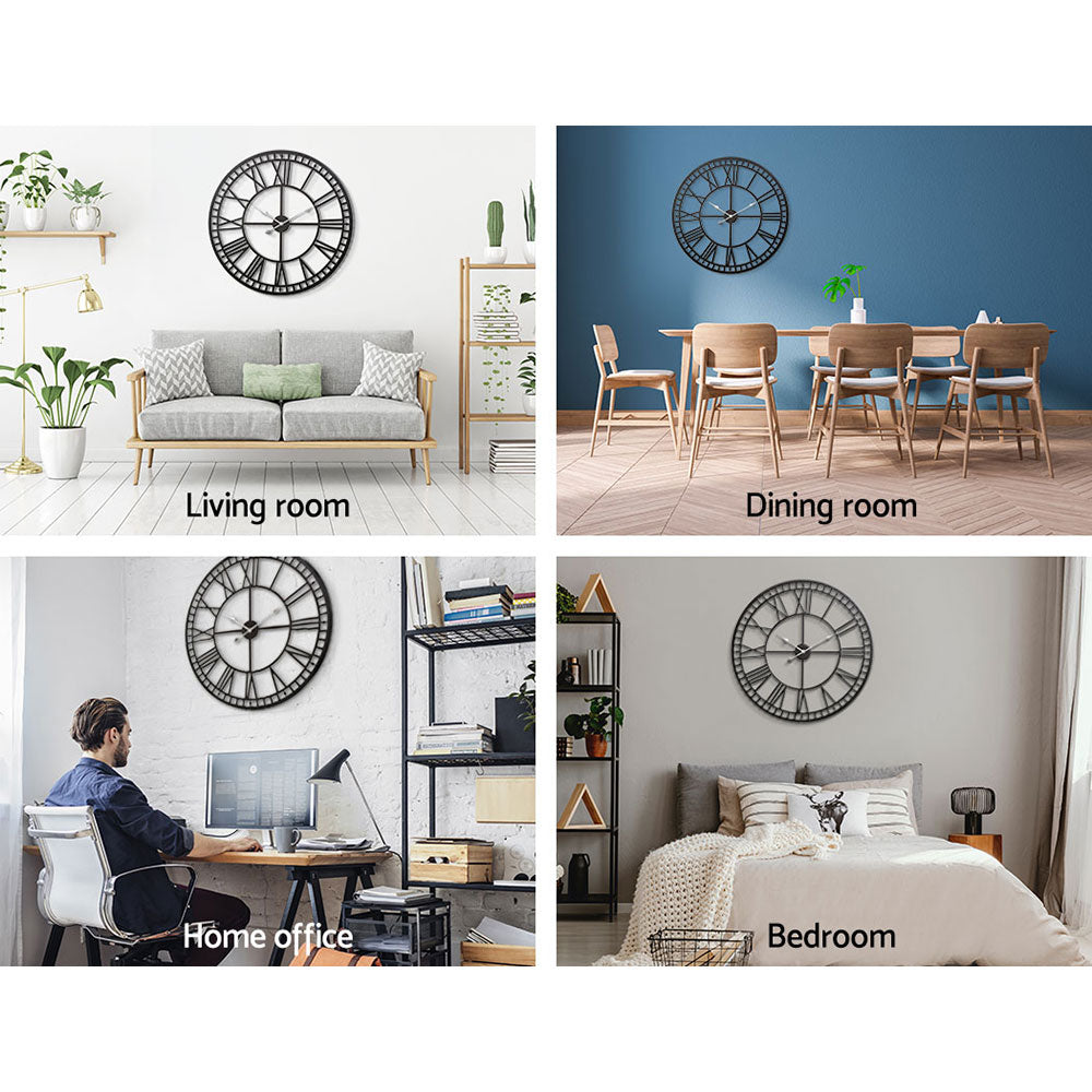 Artiss 80cm Metal Wall Clock Black Vintage Design 3D Roman Numerals - SuperSaverAU - view 5