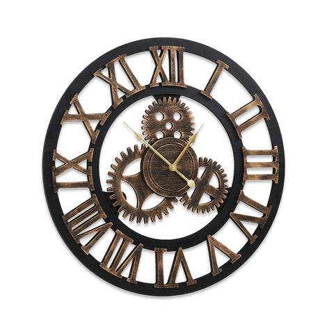 Artiss 60cm Retro Steampunk Wall Clock with Roman Numerals, Brown - SuperSaverAU - view 2