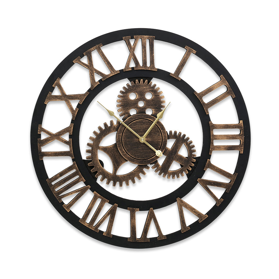 Artiss 80cm Retro Steampunk Wall Clock with Roman Numerals - Brown - SuperSaverAU - view 1