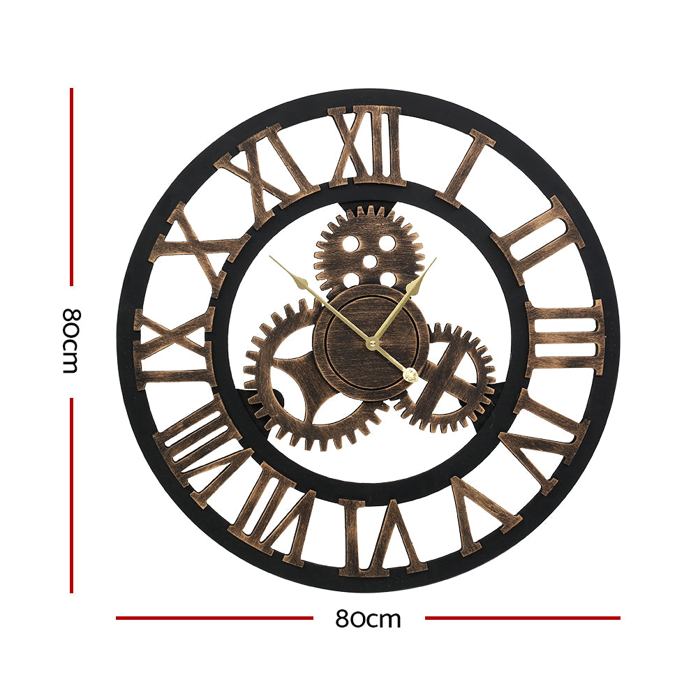 Artiss 80cm Retro Steampunk Wall Clock with Roman Numerals - Brown - SuperSaverAU - view 2