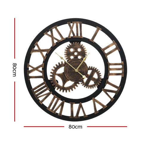 Artiss 80cm Retro Steampunk Wall Clock with Roman Numerals - Brown - SuperSaverAU - view 2