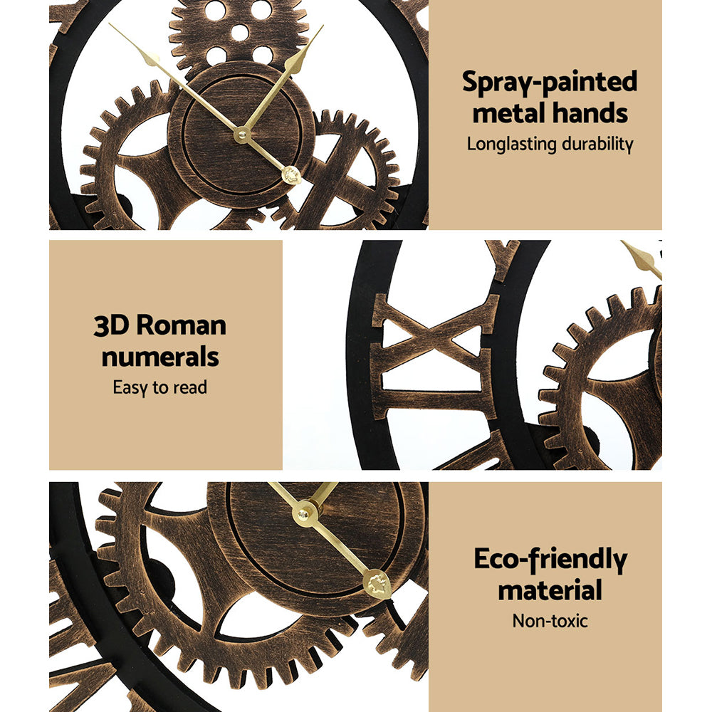 Artiss 80cm Retro Steampunk Wall Clock with Roman Numerals - Brown - SuperSaverAU - view 4