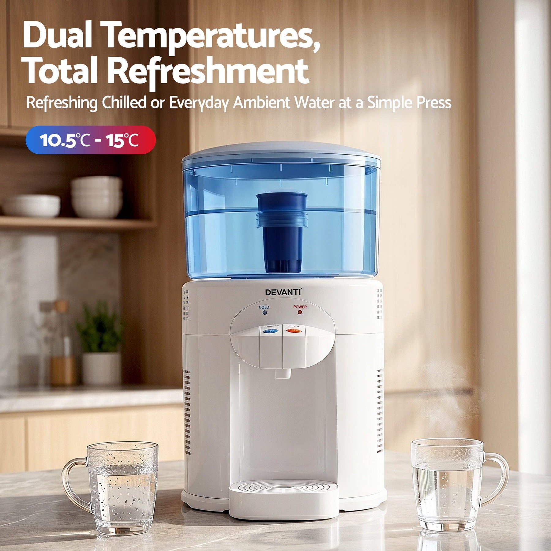 Devanti 5L Benchtop Water Cooler Dispenser with Filter - White