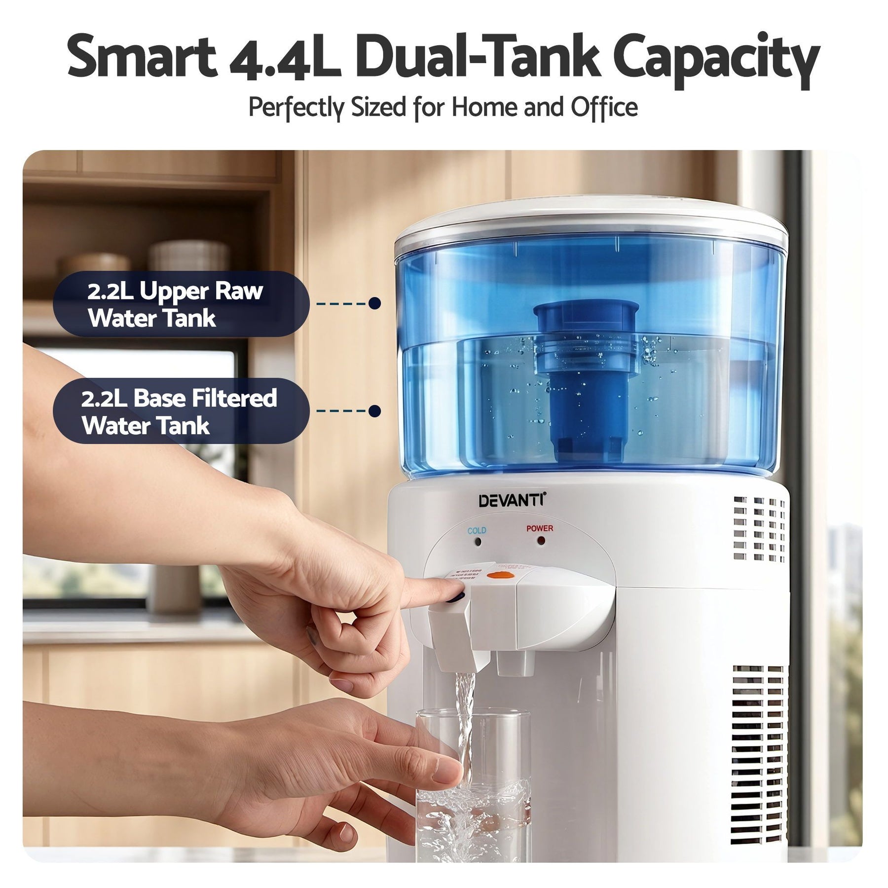 Devanti 5L Benchtop Water Cooler Dispenser with Filter - White
