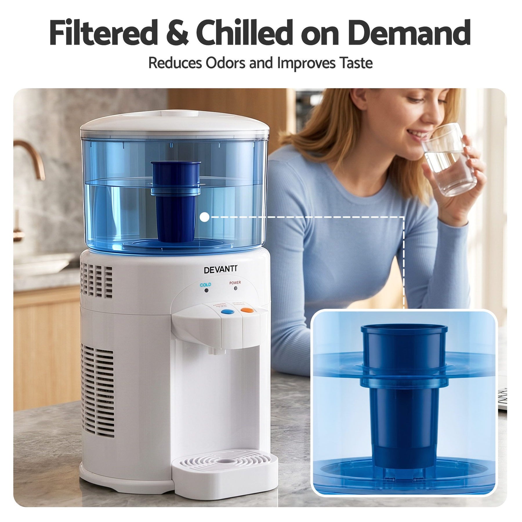 Devanti 5L Benchtop Water Cooler Dispenser with Filter - White
