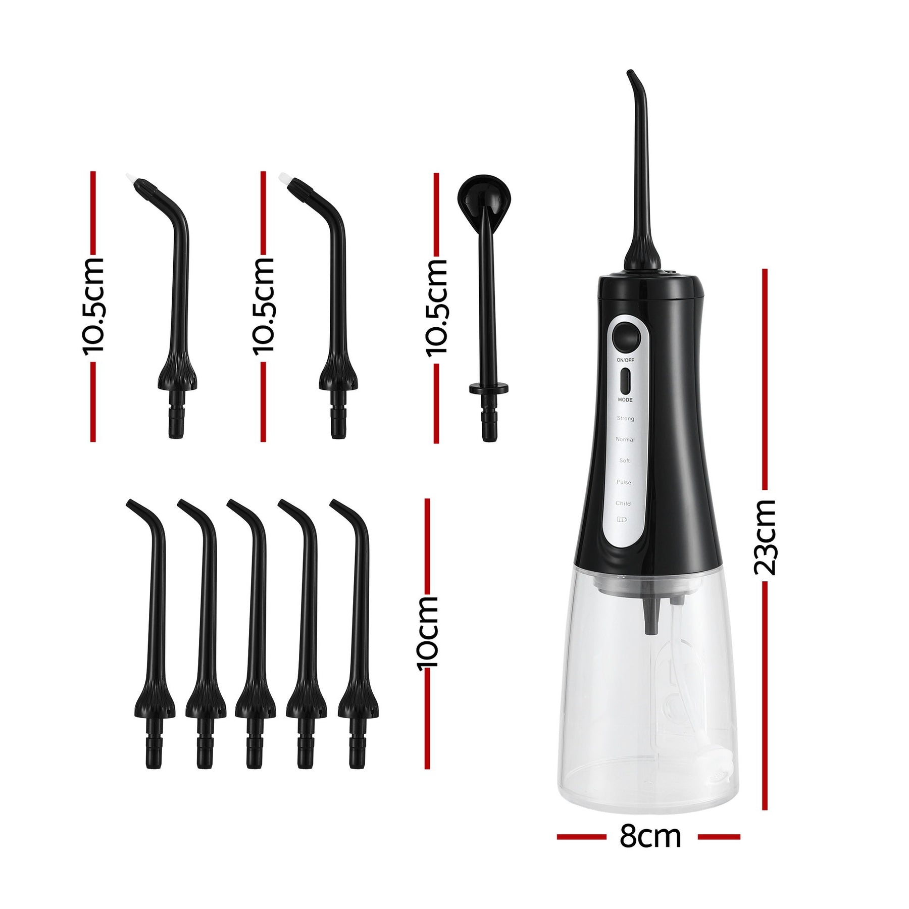 Devanti Black Cordless Water Flosser 350ml with 8 Nozzles and 5 Modes