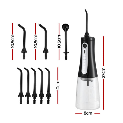Devanti Black Cordless Water Flosser 350ml with 8 Nozzles and 5 Modes