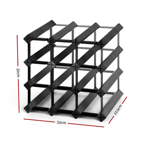 Artiss Wine Rack 12 Bottle Storage Pine Wood Black - SuperSaverAU - view 2