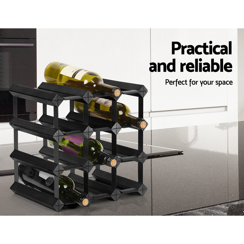 Artiss Wine Rack 12 Bottle Storage Pine Wood Black - SuperSaverAU - view 3