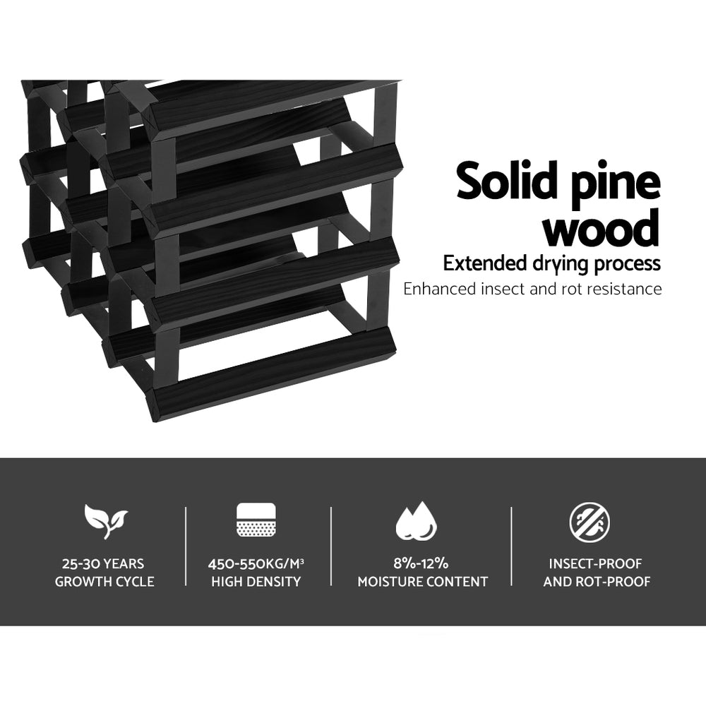 Artiss Wine Rack 12 Bottle Storage Pine Wood Black - SuperSaverAU - view 5