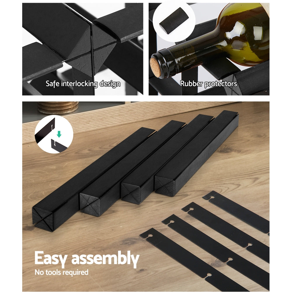 Artiss Wine Rack 12 Bottle Storage Pine Wood Black