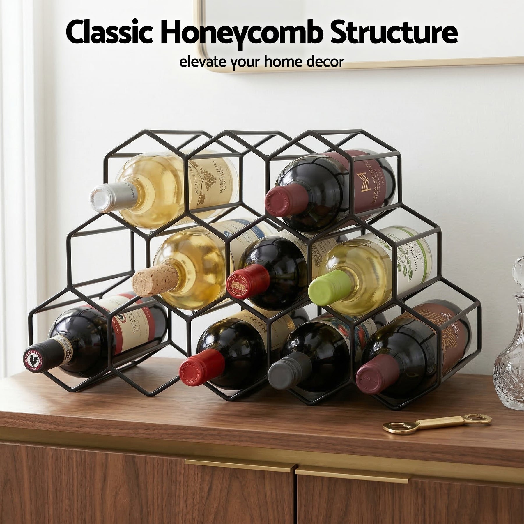 Artiss 12 Slot Metal Wine Rack Black Freestanding Bottle Holder No Assembly