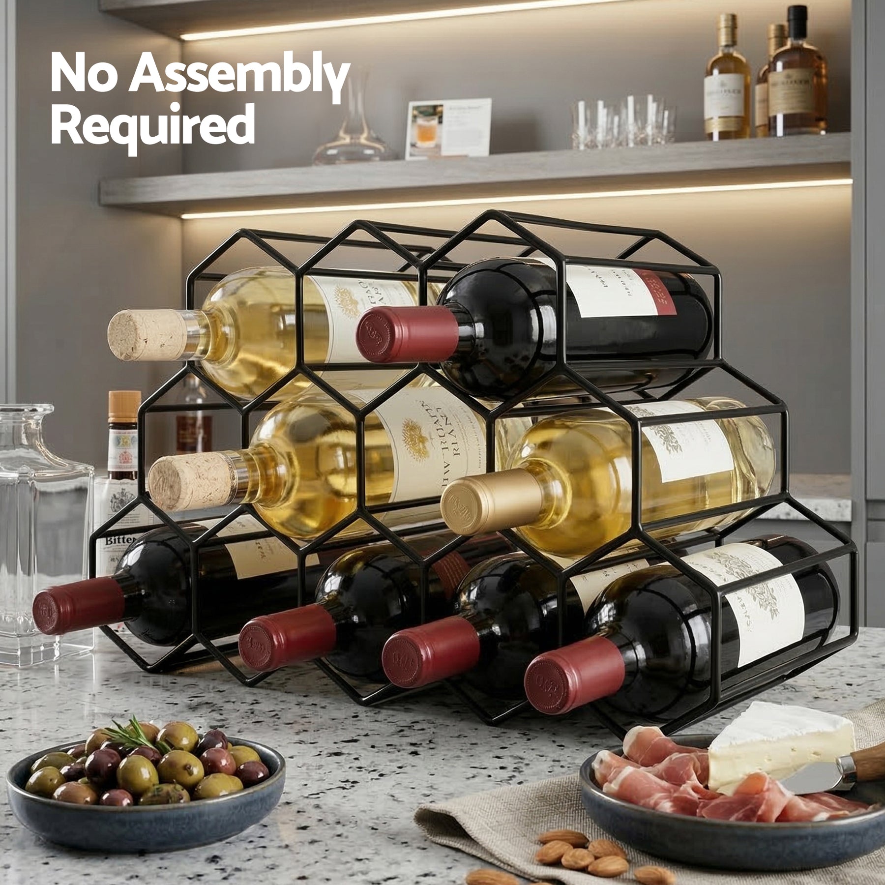 Artiss 12 Slot Metal Wine Rack Black Freestanding Bottle Holder No Assembly