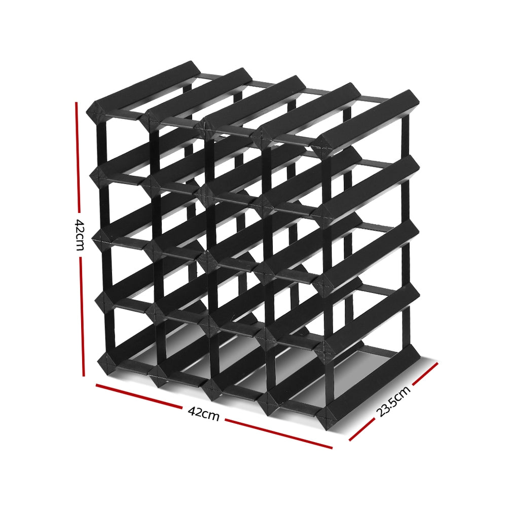 Artiss Black 20 Bottle Wine Rack Pine Wood Steel Storage Display