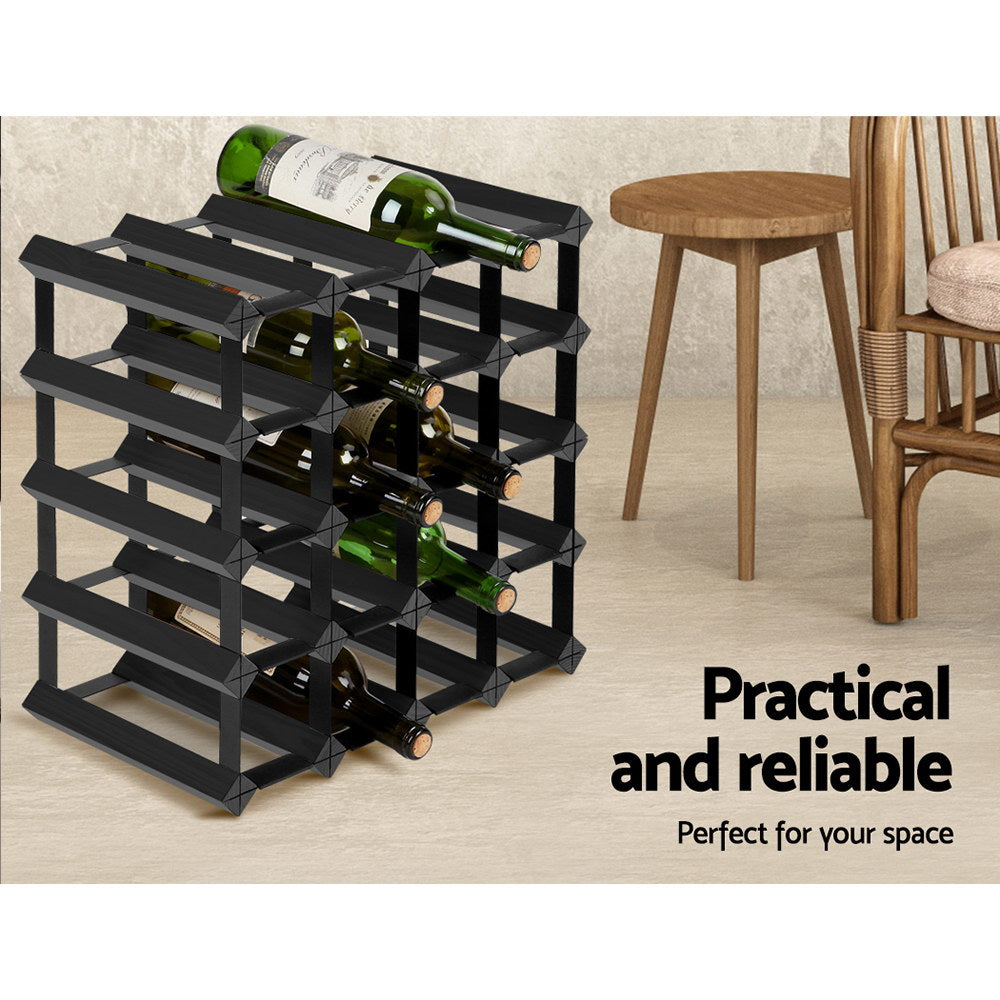 Artiss Black 20 Bottle Wine Rack Pine Wood Steel Storage Display