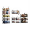 Artiss Stackable Closet Organiser – Black 5 Tier Iron Shelves with Hanging Hooks