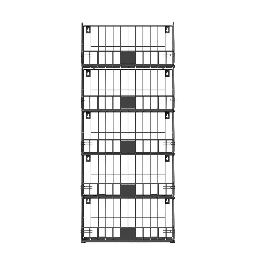 Artiss Stackable Closet Organiser – Black 5 Tier Iron Shelves with Hanging Hooks