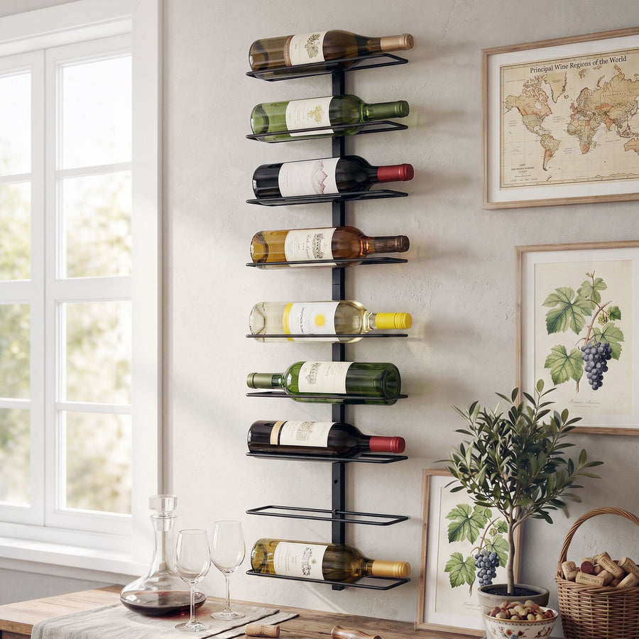 Artiss Wall Mounted Wine Rack 9 Bottles Display Storage Organizer Metal Black - SuperSaverAU - view 1