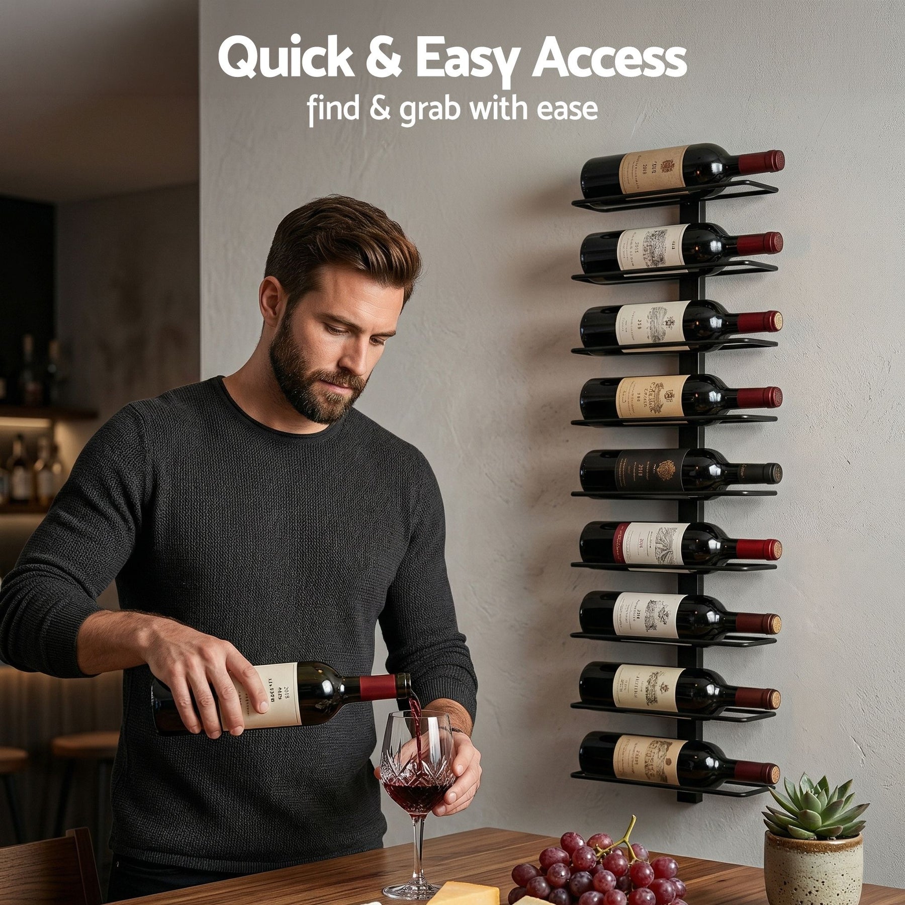 Artiss Wall Mounted Wine Rack 9 Bottles Display Storage Organizer Metal Black - SuperSaverAU - view 7