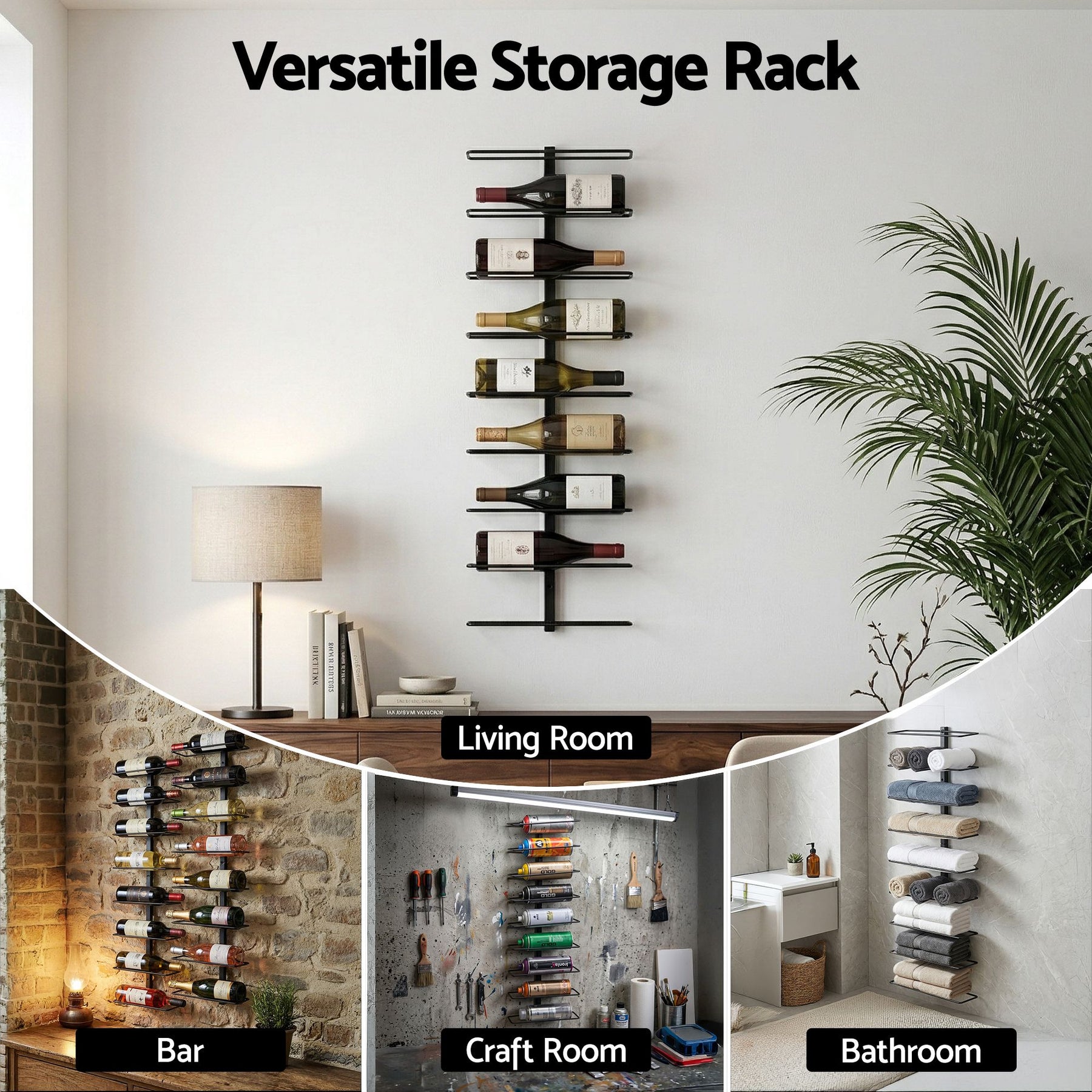 Artiss Wall Mounted Wine Rack 9 Bottles Display Storage Organizer Metal Black - SuperSaverAU - view 8