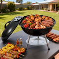 Grillz Portable Charcoal BBQ Grill – Black 34cm, Stainless Steel Grate with Lid