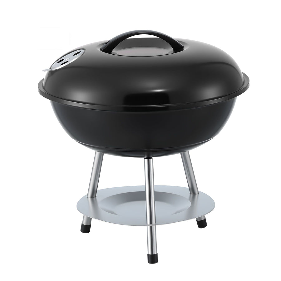 Grillz Portable Charcoal BBQ Grill – Black 34cm, Stainless Steel Grate with Lid
