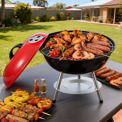 Grillz Compact Charcoal Grill 34cm - Portable BBQ with Lid for Camping - SuperSaverAU - view 1