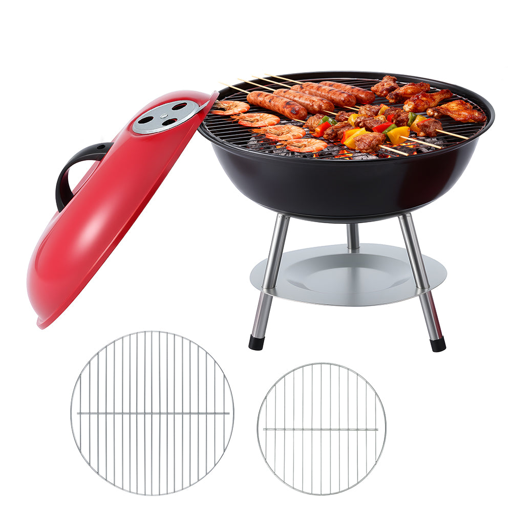 Grillz Compact Charcoal Grill 34cm - Portable BBQ with Lid for Camping