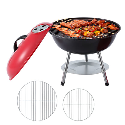 Grillz Compact Charcoal Grill 34cm - Portable BBQ with Lid for Camping
