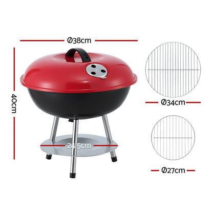 Grillz Compact Charcoal Grill 34cm - Portable BBQ with Lid for Camping