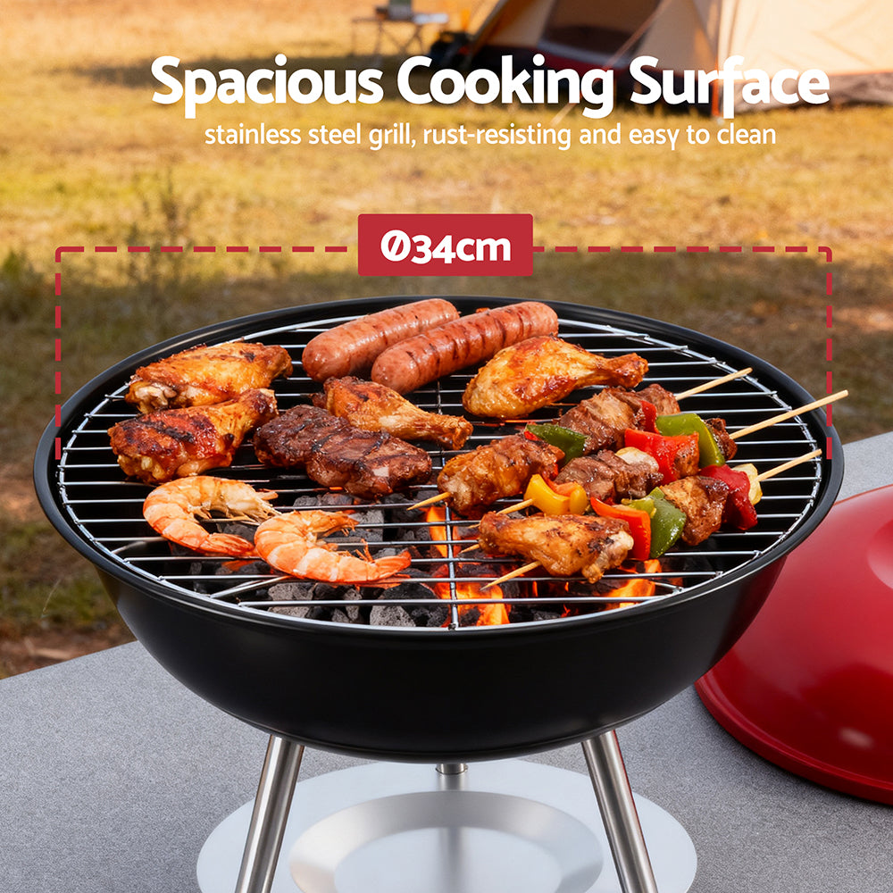 Grillz Compact Charcoal Grill 34cm - Portable BBQ with Lid for Camping - SuperSaverAU - view 5