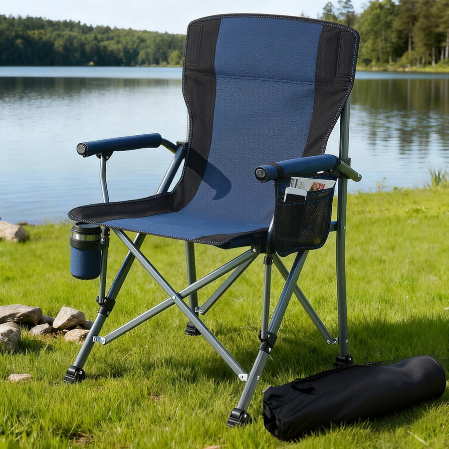 Weisshorn Navy Blue Folding Moon Camping Chair 120kg Capacity with Drink Holder