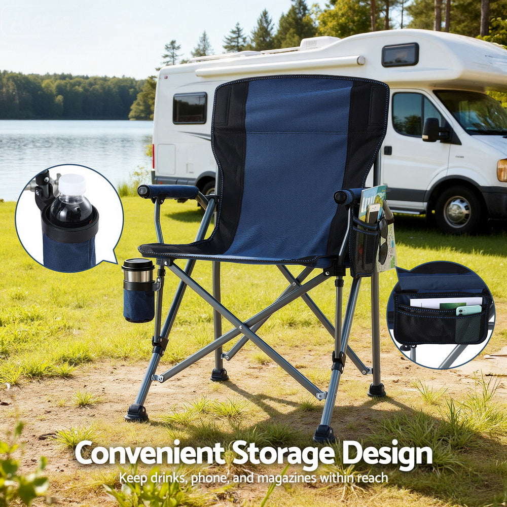Weisshorn Navy Blue Folding Moon Camping Chair 120kg Capacity with Drink Holder