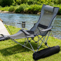 Weisshorn Grey Adjustable Reclining Camping Chair with Footrest Portable Folding