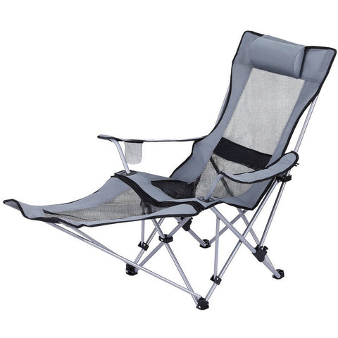 Weisshorn Grey Adjustable Reclining Camping Chair with Footrest Portable Folding