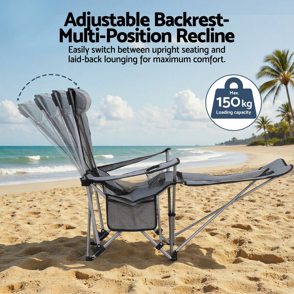 Weisshorn Grey Adjustable Reclining Camping Chair with Footrest Portable Folding
