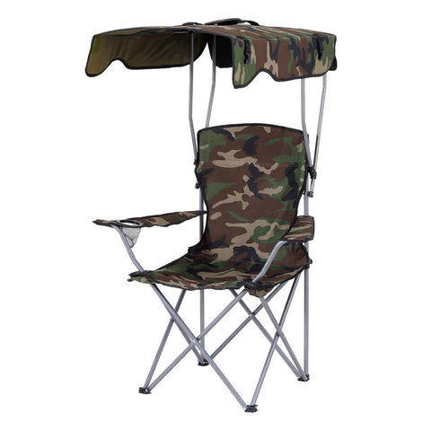 Weisshorn Army Green Camping Chair with Canopy Folding Outdoor Seat 120kg Capacity