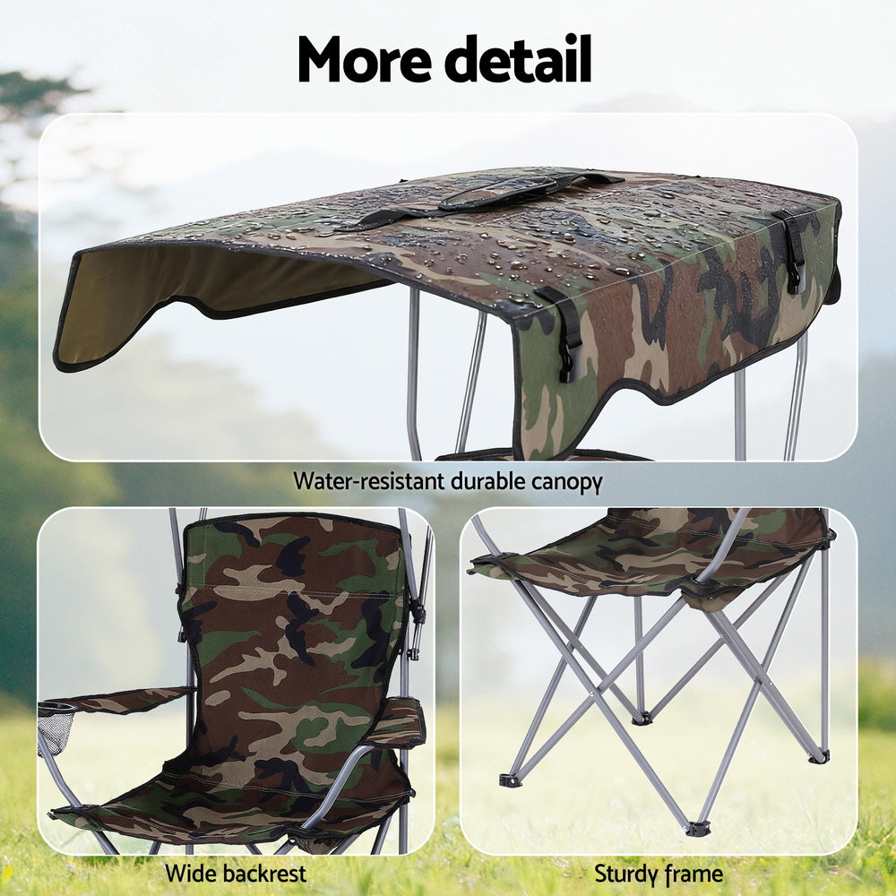 Weisshorn Army Green Camping Chair with Canopy Folding Outdoor Seat 120kg Capacity