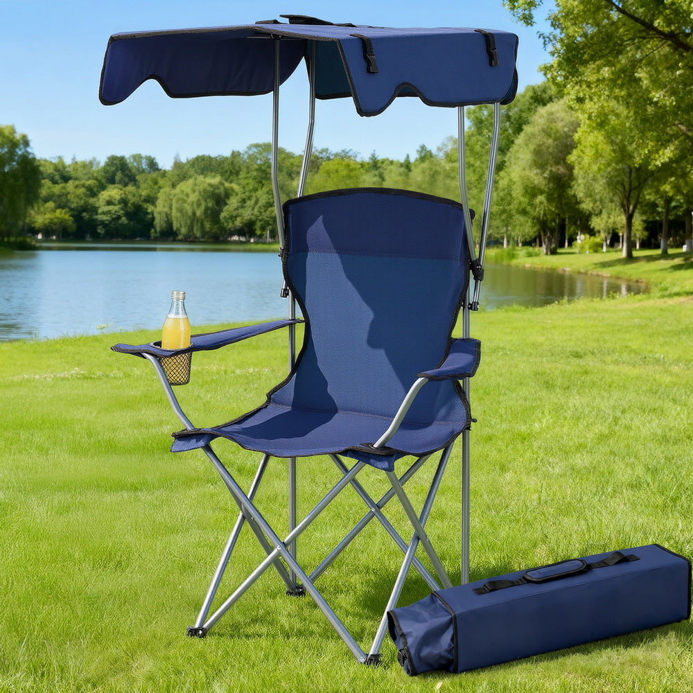Weisshorn Portable Folding Camping Chair with Canopy - Navy Blue - SuperSaverAU - view 1