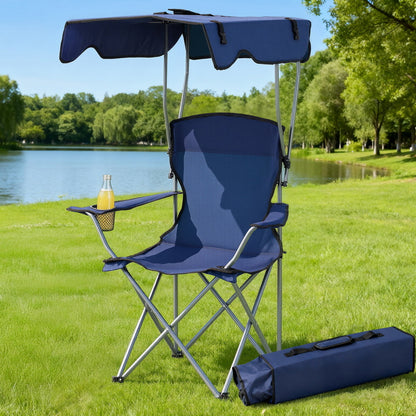 Weisshorn Portable Folding Camping Chair with Canopy - Navy Blue