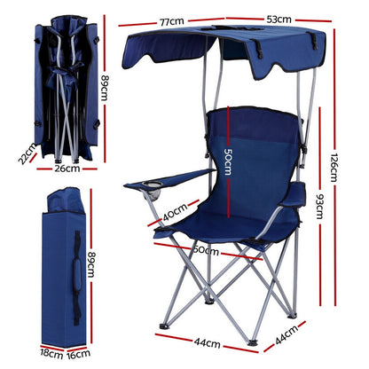 Weisshorn Portable Folding Camping Chair with Canopy - Navy Blue