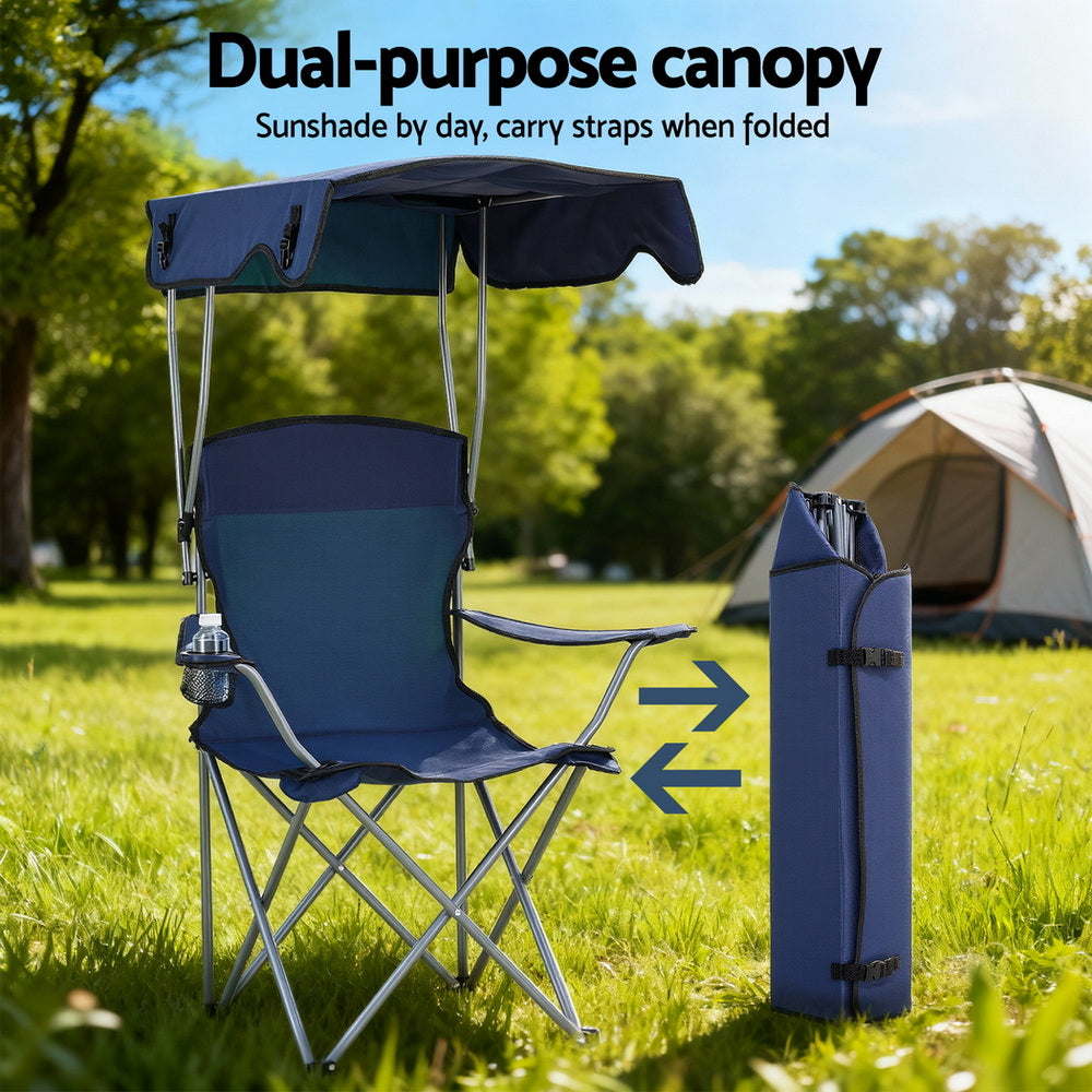 Weisshorn Portable Folding Camping Chair with Canopy - Navy Blue - SuperSaverAU - view 5